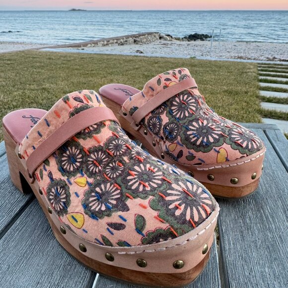 Free People Calabasas Kantha Platform Clogs Embroidered Stud Brown 8 - Picture 5 of 14